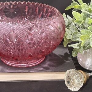 Fenton Cranberry Leaf and Wildflower Bowl
